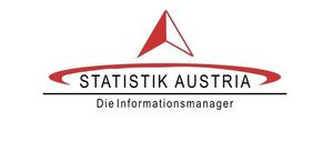 Das Logo von Statistik Austria zeigt ein rotes Dreieck und einen Kreis, mit dem Text 'Die Informationsmanager' darunter.