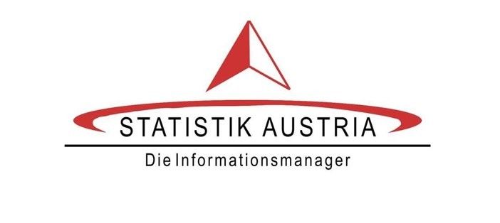 Das Logo von Statistik Austria zeigt ein rotes Dreieck und einen Kreis, mit dem Text 'Die Informationsmanager' darunter.