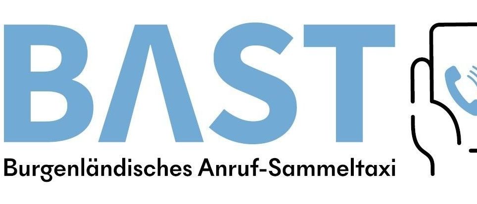 Das Logo für den bayerischen Anruf-Sammeltaxi-Service, mit dem Akronym BAST und einem Smartphone-Symbol.