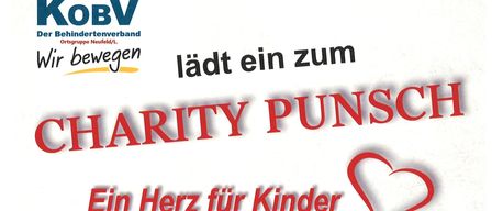 Plakat für einen Charity-Punsch-Event am 12. Dezember 2025, ab 15:00 Uhr am Alois Hermann Platz, Neufeld. Die Einnahmen gehen an Kinder mit Behinderungen.