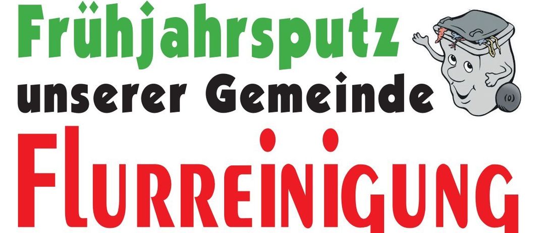 Eine Werbung für eine Gemeindereinigungsaktion namens 'Flurrreinigung' am Samstag, 21. März 2026, in Neufeld. Ein Ersatztermin ist der 28. März 2026. Die Veranstaltung beginnt um 8:45 Uhr am Bahnhof Neufeld. Die Gemeinde zielt darauf ab, das Gebiet aufzuräumen, gefolgt von einem Grillfest.