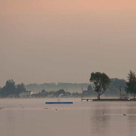 Bild enthält, Nature, Outdoors, Weather, Tree, Scenery, Water, Land, Lake, Fog, Waterfront