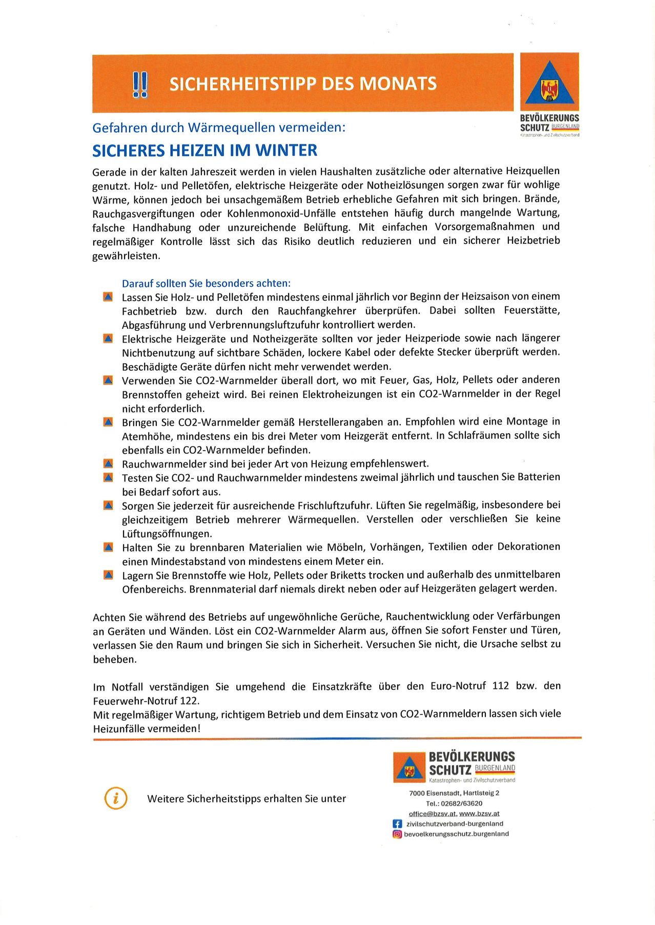 Im Winter werden in vielen Haushalten zusätzliche oder alternative Heizquellen genutzt. Holz- und Pelletöfen, elektrische Heizgeräte oder Wärmepumpen sorgen zwar für wohlige Wärme, können jedoch bei unsachgemäßem Betrieb erhebliche Gefahren mit sich bringen. Brände, Rauchgasvergiftungen oder Kohlenmonoxid-Unfälle entstehen häufig durch mangelnde Wartung, falsche Handhabung oder unzureichende Belüftung. Mit einfachen Vorsorgemaßnahmen und regelmäßiger Kontrolle lässt sich das Risiko deutlich reduzieren und ein sicherer Heizbetrieb gewährleisten.