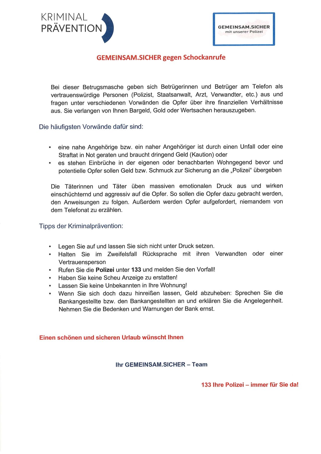 Schockanrufe: Tipps der Kriminalprävention gegen Betrugsmasche mit falschen Polizisten