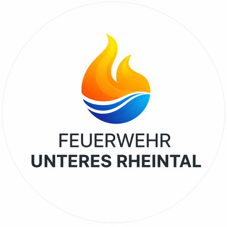 Das Logo der Feuerwehr Unteres Rheintal zeigt eine Flamme und eine Welle.
