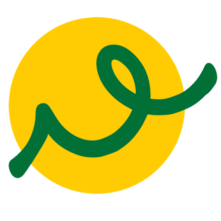 Ein gelber Kreis mit einer grünen, geschlungenen Linie, die sich von der Oberseite bis zur unteren rechten Seite erstreckt.