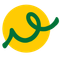 Ein gelber Kreis mit einer grünen, geschlungenen Linie, die sich von der Oberseite bis zur unteren rechten Seite erstreckt.