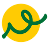Ein gelber Kreis mit einer grünen, geschlungenen Linie, die sich von der Oberseite bis zur unteren rechten Seite erstreckt.