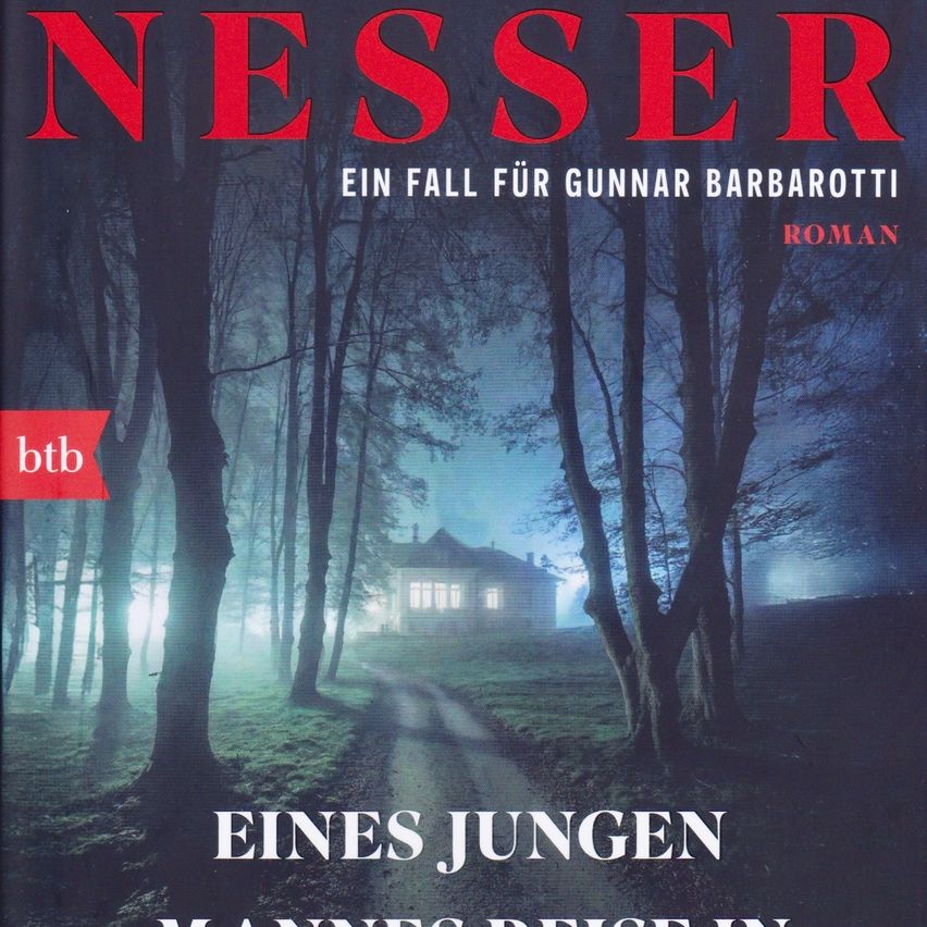 Book cover for 'Nesser' by Gunnar Barbarotti, a thriller set in a foggy forest with a house in the background.