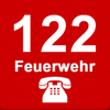 Roter Quadrat mit der Nummer 122 und einem Telefonsymbol, wahrscheinlich ein Notrufknopf für die Feuerwehr.