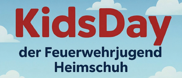 Plakat für den Kindertag bei der Feuerwehr Heimschuh. Es findet am Samstag, 18. Oktober, ab 14:00 Uhr statt. Aktivitäten umfassen Vorführungen der Feuerwehrorganisation, Mitmachstationen, Spaß für die ganze Familie und mehr.