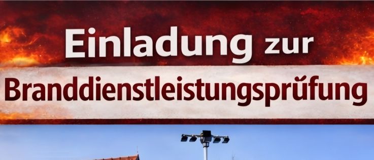Ein Plakat bewirbt einen Tag der offenen Tür der Freiwilligen Feuerwehr. Es zeigt ein Feuerwehrauto, Datum und Aktivitäten wie eine Brandschutzübung und Gerätevorführung. Es zielt darauf ab, die Gemeinschaft mit Brandschutzerziehung zu engagieren.