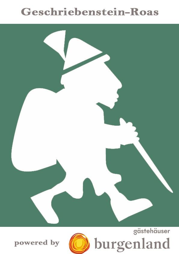 Eine Silhouette eines Mannes mit Hut und Schwert, der auf einem grünen Hintergrund läuft.