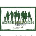 Ein grünes Banner zeigt Silhouetten einer Familie, die mit einem Hund spazieren geht. Der Text lautet 'TADTEN HILFT SICH TRIFFT'. Das Logo von 'TADTEN' befindet sich unten.