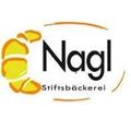 Das Logo für Nagel zeigt ein gelbes Croissant mit einer geschwungenen Form und dem Wort Nagel in Schwarz. Das Wort Stifsbackerei steht darunter in einer kleineren Schrift.