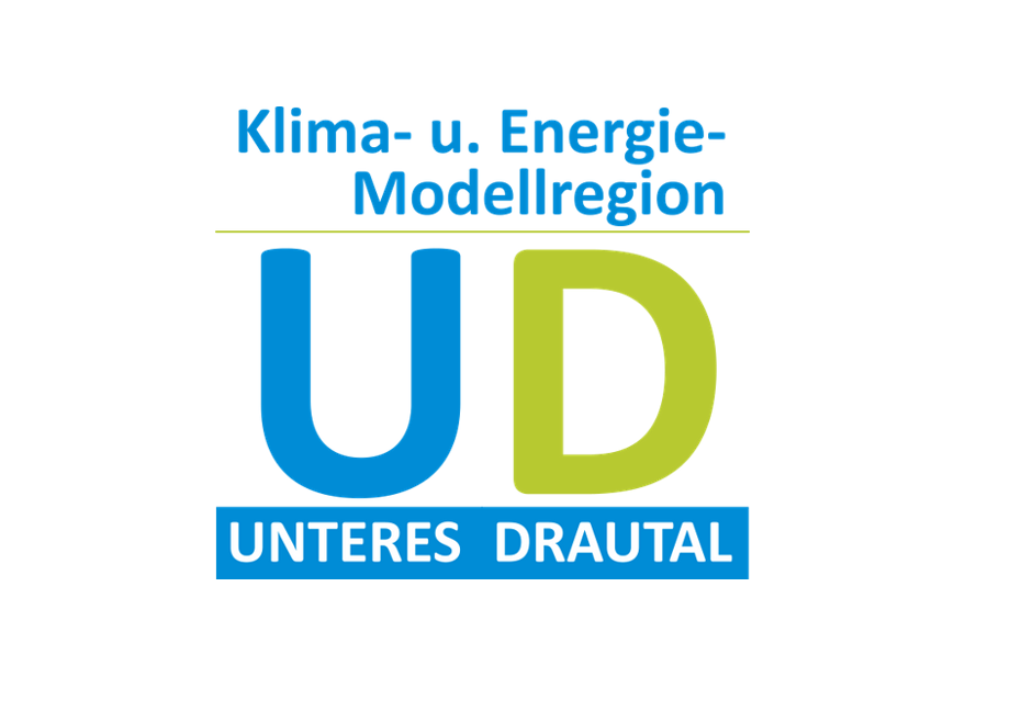 Das Logo für 'Klima- u. Energie-Modellregion' zeigt ein blaues 'U' und ein grünes 'D', mit den Worten 'Unteres Drauta' darunter.