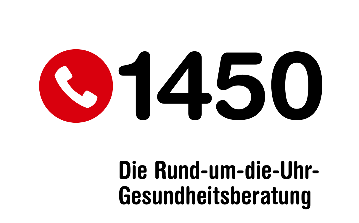 Ein rotes Telefonsymbol wird neben der Nummer 1450 angezeigt. Darunter steht der Text 'Die Rund-um-die-U Gesundheitsberatung'.