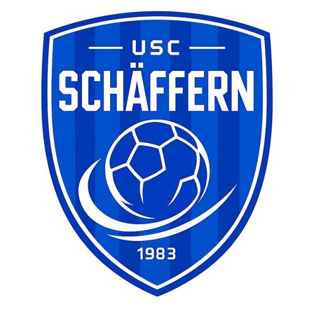 Das blau-weiße Logo des USC Schaffern zeigt einen Fußball mit dem Jahr 1983 darunter.