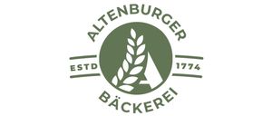 Logo für die Altenburg Bäckerei, gegründet 1774, mit einem grünen Kreis, Weizengarbe und Zelt.