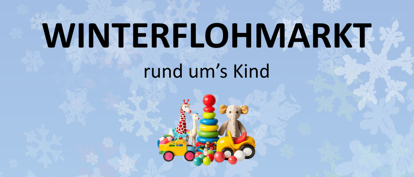 Plakat für eine Kinderbekleidungs- und Wintersportveranstaltung im Steinfeldzentrum Breitenau am 10. Oktober 2026 von 09:00 bis 13:00 Uhr. Zeigt Spielzeug, einen Schlitten und einen Kinderskifahrer.