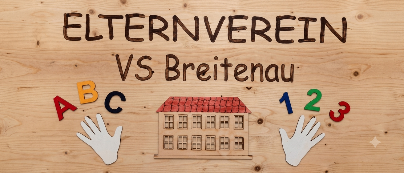 Ein Holzschild mit den Worten 'TERNVER VS Breitenau' und einer Hausillustration. Das Haus hat ein rotes Dach und mehrere Fenster. Das Schild zeigt auch zwei weiße Handillustrationen.
