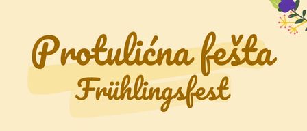 Frühlingsfest-Poster mit Essen und Trinken, Kaffee und Küche sowie einem Kinderprogramm. Datum: 04.06.2026, Zeit: 15:00, Ort: Park Veliki Borištof und Park Groěwarasdorf.