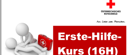 Eine Anzeige für einen Erste-Hilfe-Kurs des Österreichischen Roten Kreuzes. Der Kurs findet am 4. und 11. April 2026 von 8:00 bis 16:30 im Gemeindehaus Eisenberg a. d. Pinka statt. Anmeldung über Website oder QR-Code. Anmeldeschluss: 27.03.2026.