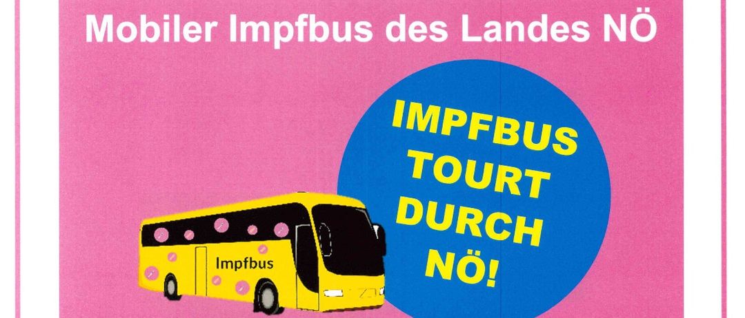 Eine Anzeige für eine kostenlose Impfbus-Tour. Sie findet am 26.11.2025 von 12:00 bis 20:00 Uhr in Mistelbach, Franz Josef-Straße 43 statt. Geimpft wird gegen Masern-Mumps-Röteln, HPV (bis 30. Lebensjahr) und Influenza. E-Card wird akzeptiert.