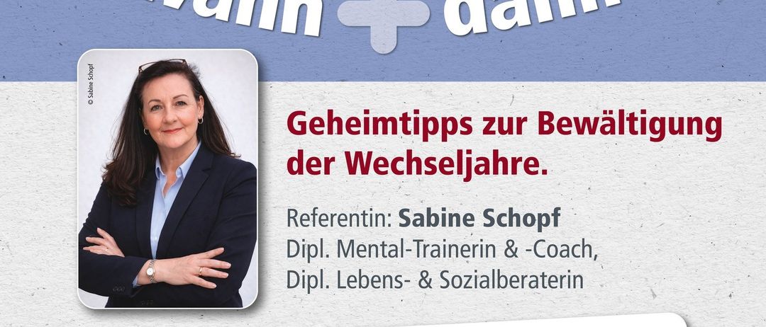Ein Plakat für ein Seminar zur Frauenförderung. Eine Frau in Business-Kleidung lächelt auf dem Foto. Der Titel lautet 'Wenn nicht jetzt, wann dann?' Das Event findet am 8. April 2026 statt.