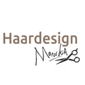 Das Bild zeigt das Wort 'Haardesign' in brauner Schrift mit einem stilisierten Scherenlogo darunter, möglicherweise für eine Haardesign- oder Friseursalon.