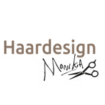 Das Bild zeigt das Wort 'Haardesign' in brauner Schrift mit einem stilisierten Scherenlogo darunter, möglicherweise für eine Haardesign- oder Friseursalon.