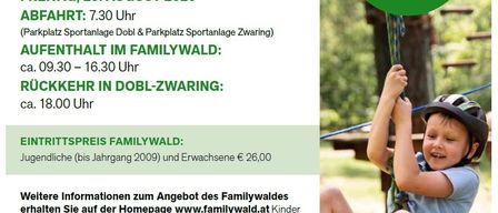 Familienausflug 2025. Abfahrt am Freitag, 29. August 2025 um 7:30 Uhr. Kostenloser Buseintritt für Kinder bis 15 Jahre. Anmeldung erforderlich.