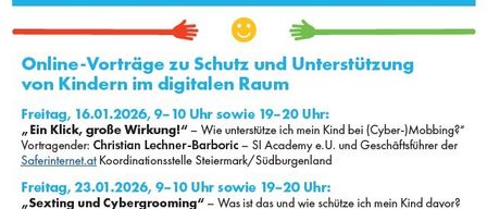 Poster for a family day event featuring online talks on child protection and support in digital spaces. Dates and speakers are listed. QR code for more info. Open to everyone interested.