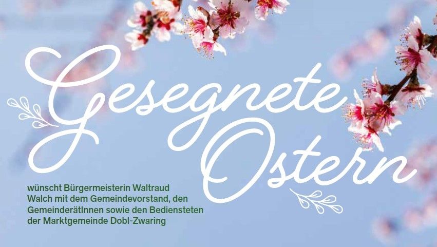 Poster mit rosa Blumen und dekorativem Text, der 'Gesegnete Ostern' bedeutet, also 'Gesegnete Ostern'.