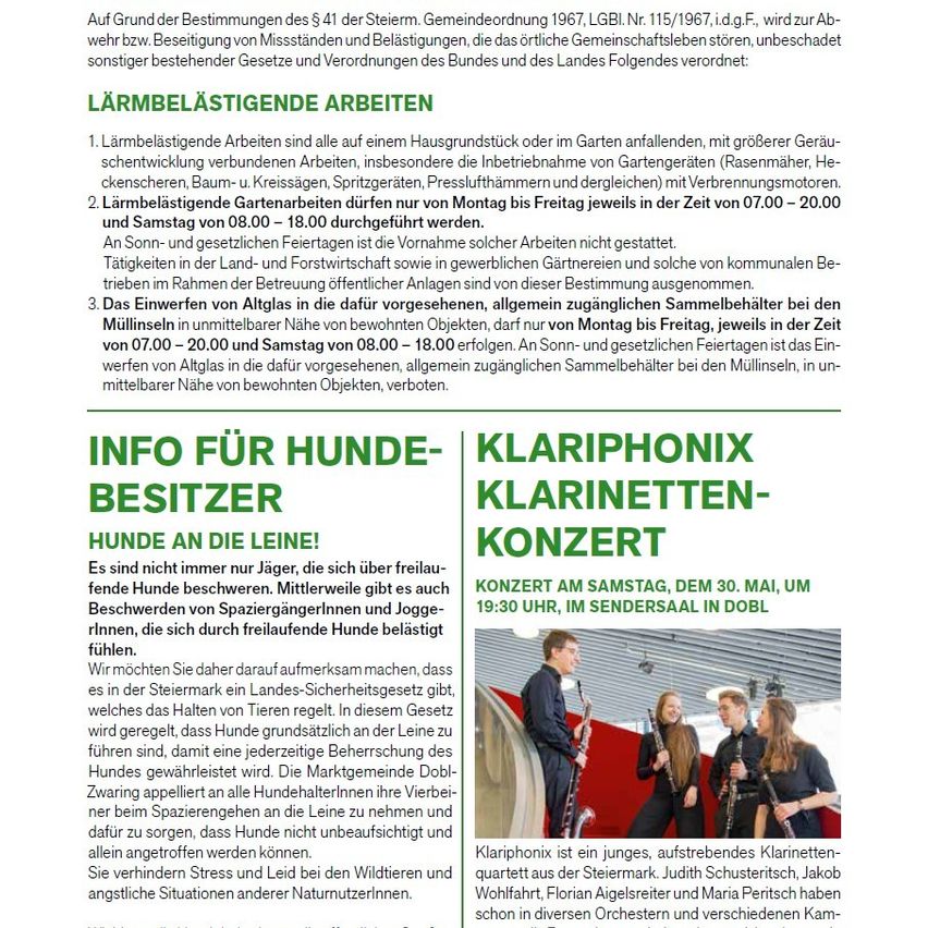 A document discusses noise pollution laws in Germany, detailing restrictions on noisy activities. The text lists specific regulations for noise-intensive work, such as gardening and using power tools, within residential areas. It also mentions restrictions on noise levels at certain times of day.