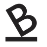 The image shows a stylized letter B with an oval shape, standing on a black background. The letter is made up of two overlapping curves, with a bold and sleek design.