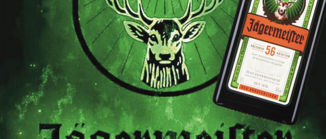 Werbung für Jagermeister. Ein Hirschkopf und ein Kreuz erscheinen über der Jagermeister Flasche. Der Text lautet 'Jeder Jagermeister 2cl' und der Preis ist 'Nur 2,'. Die Veranstaltung ist in Tulln, Hauptplatz 25, ab 21 Uhr.