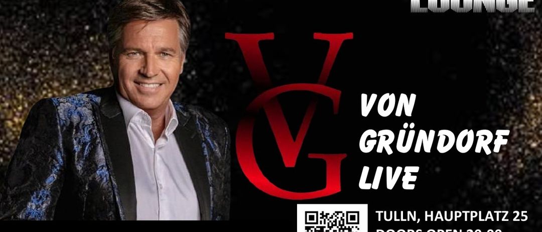 Ein Poster für eine Live-Veranstaltung von Nachtflug Tulln. Es zeigt einen lächelnden Mann, einen QR-Code und ein Datum vom 7. Februar 2026.