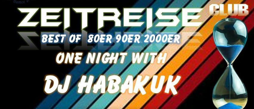 Werbeplakat für Nachtflugs Nachtevent in Tulln mit DJ Habakkuk, zeigt beste Musik aus den 80ern, 90ern und 2000ern, Datum ist der 28. Februar 2026.