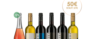 Eine Anzeige für ein Wein-Lernpaket mit einem Rabatt von 12%. Das Paket enthält 1x Liszante 2024, 1x Muscat 2024, 1x Grüner Veltliner 2024, 1x Blaufränkisch DAC Ragaberg 2022 und 1x Liszt Cuvée 2021, alle mit 90 Falstaff Punkten. Der ursprüngliche Preis beträgt 57€, jetzt reduziert auf 50€.