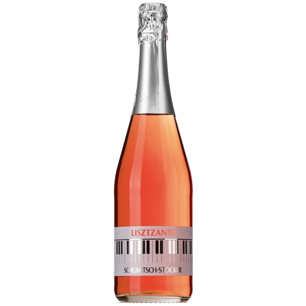 Eine Flasche Lisztzante-Wein mit rotem Inhalt, einem Strichcode und dem Markennamen 'SCHUMITSCH-STOCKER' auf weißem Hintergrund.