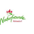 Das Logo für Naturfreunde Niklasdorf, mit einem Händedruck und drei roten Blumen.
