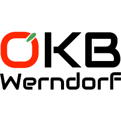 Das Bild zeigt das Logo von OKB Werndorf mit einem roten Kreis, einem grünen Blatt und schwarzem Text.