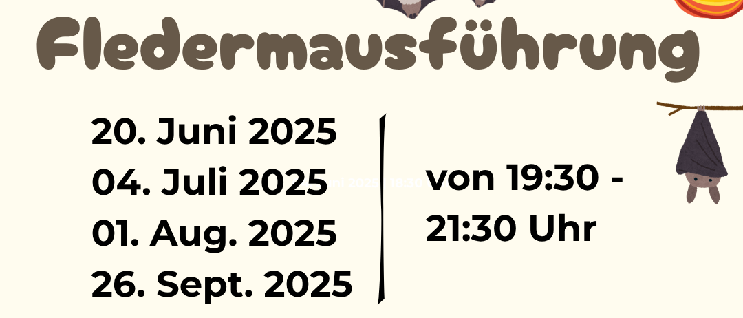 Plakat mit Informationen über Fledermausführungen im Weinmuseum Moschendorf. Daten und Uhrzeiten sind aufgeführt, und eine Karte von Burgenland ist einbezogen. Ein Fledermaus ist auf dem Plakat abgebildet.