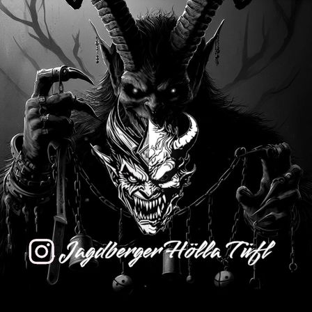 Ein Dämon hält eine Sichel und Ketten in den Händen mit einem bedrohlichen Gesicht und Hörnern. Das Bild hat einen Instagram-Wasserzeichen.