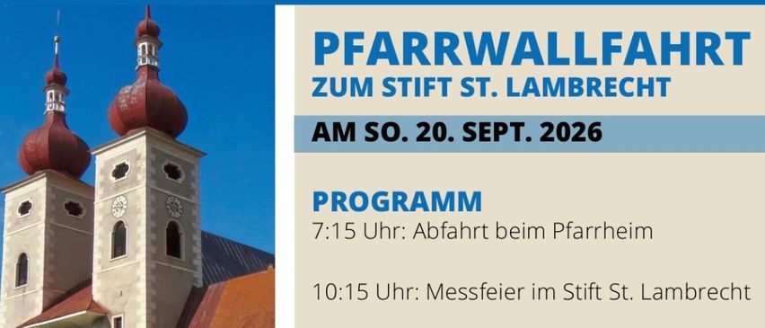 Ein Flyer für eine Veranstaltung im Stift St. Lambrecht am 20. September 2026. Er enthält einen Zeitplan, Kosten und einen Aufruf zur Anmeldung.