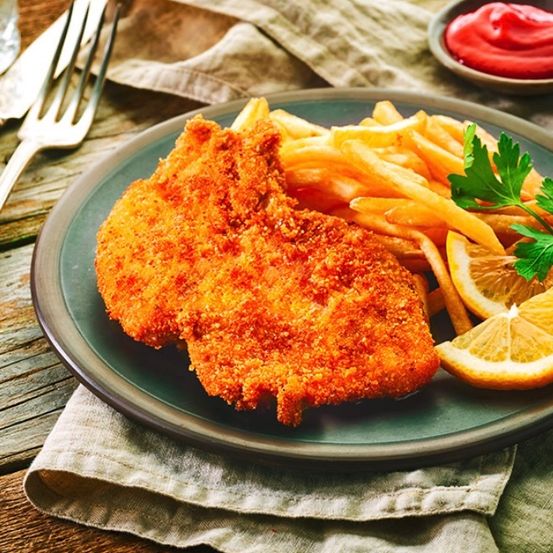 Bild enthält, Cutlery, Fork, Food, Plate, Fritters, Cutlet, Cup