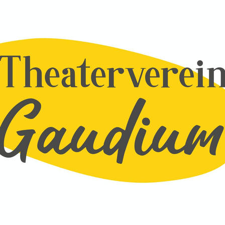 Das Bild zeigt das Logo des Theatervereins Gaudium, dargestellt in einem kräftigen gelben Oval mit weißem Hintergrund. Der Text 'Theaterverein Gaudium' ist in Schwarz geschrieben.