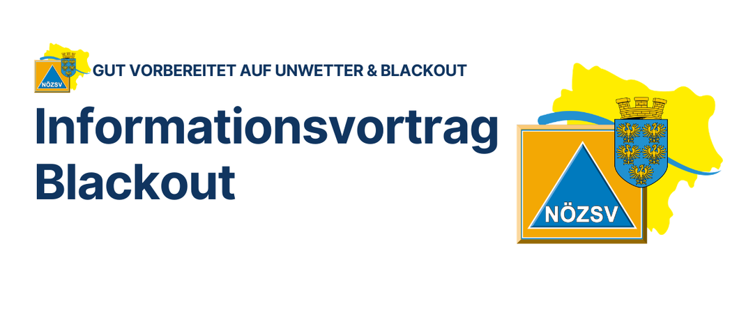 Ein weißer Hintergrund mit dem Wort 'Blackout' in fetter schwarzer Schrift und einem blau-gelben Logo mit dem Text 'NOZSV' in der Mitte.