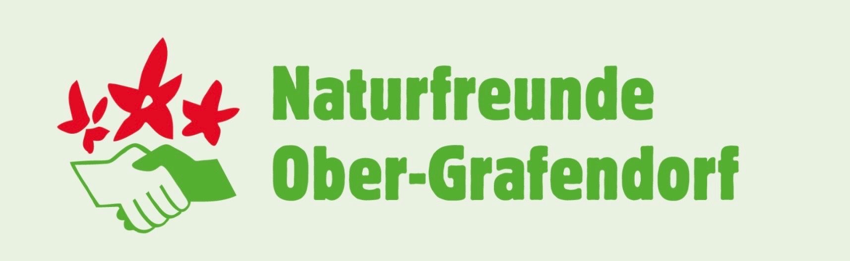 Ein grüner Hintergrund mit weißem Text, der die Worte 'Naturfreund Ober-Grafen' zeigt. Der Text ist fett und leicht geneigt.